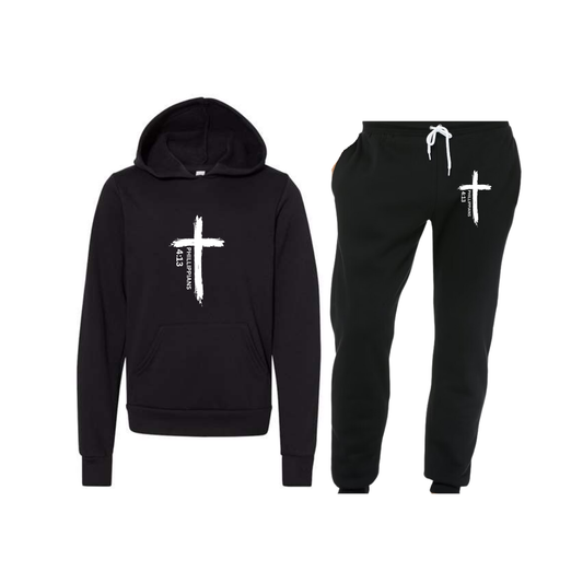 Faith in Motion: Phil 4:13 Black Jogger Set for Strength and Style