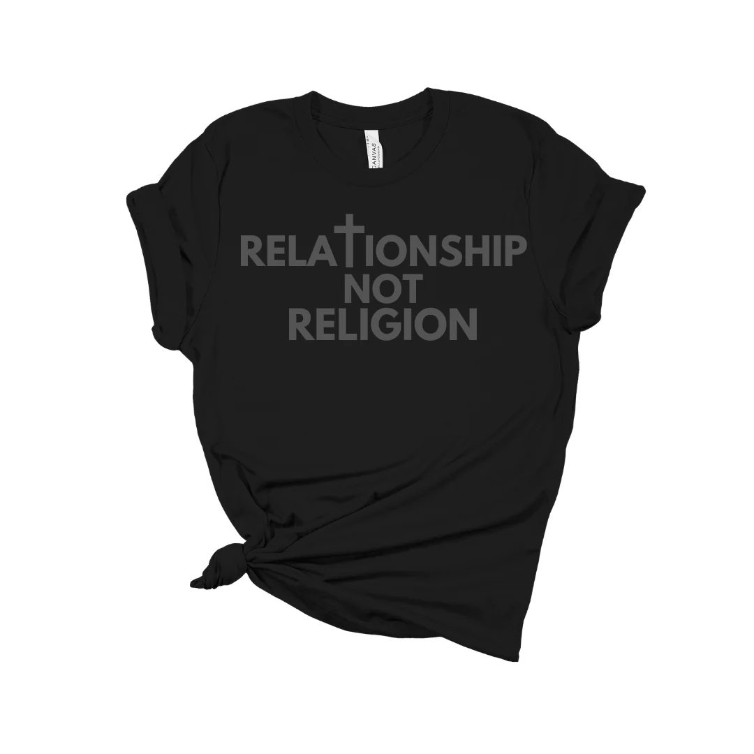 Relationship Not Religion Premium Puff Tee – Faith Over Ritual | Product of Grace